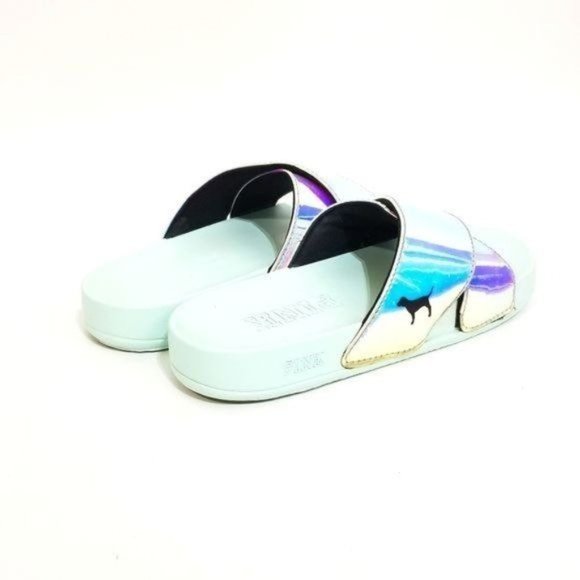 PINK Victorias Secret Iridescent Slides Criss Cross Sandals Size 7 M - Picture 7 of 9